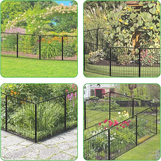 Decorative Metal Garden Fence Add-on Fence Panels, 32in(H) x 5.3Ft(L) No Dig Fence 2 Panels Fencing for Dogs Animal Barrier Fence Garden Fencing for Yard, Patio, Without Gate