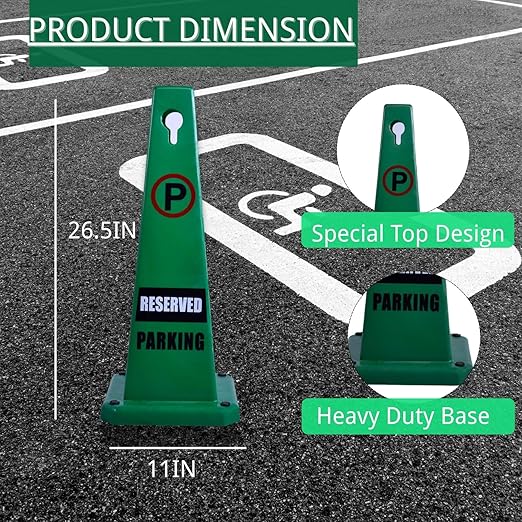 BESEA 8 Pack No Parking Cone Green Caution 4 Sided No Parking Cone Reserved Parking
