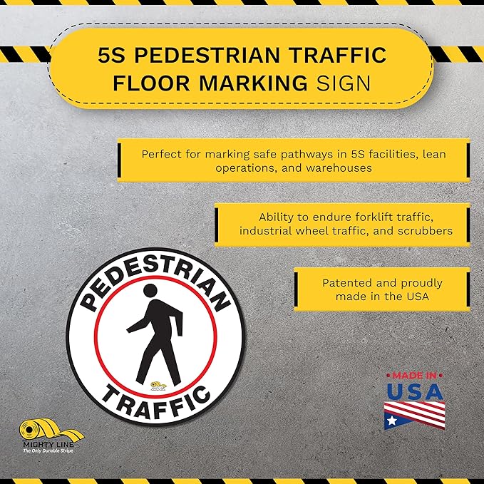 Mighty Line Pedestrian Traffic Crossing Walkway Floor Sign for Safety, Caution, Warning, Heavy-Duty, Peel and Stick, Adhesive, Industrial Quality, 24"