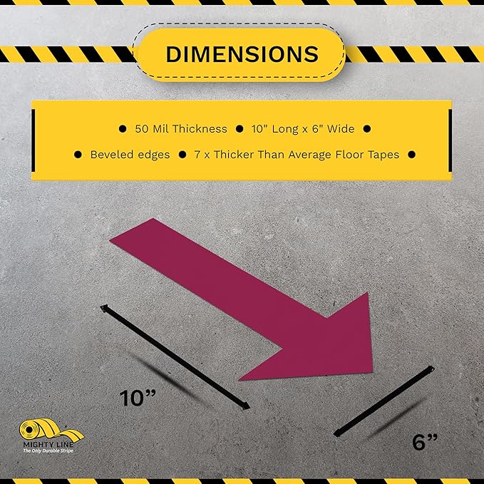 Mighty Line Solid Arrows Directional Sticker Sign Floor Marking Tape for Safety, Caution, Warning, Heavy-Duty, Peel and Stick, Adhesive, Industrial Quality, Purple, 10" by 6", Pack of 50