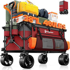 220L Collapsible Wagon Cart Foldable, 460lbs Load Capacity Heavy Duty Folding Beach Wagons with Big All-Terrain Wheels, Utility Carts for Groceries, Camping, Sports - Grey&Burgundy