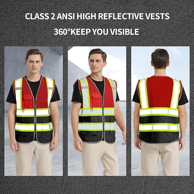 BeautyWill Custom Logo Safety Vest Class 2 High Visibility Reflective Vest for Men - Personalized Logo Team Vest