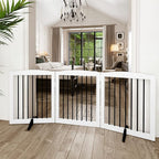 Freestanding Wooden Pet Gate for House, Foldable Indoor Dog Gate for Doorways, Stairs - 24" Height, 3 Panels, White