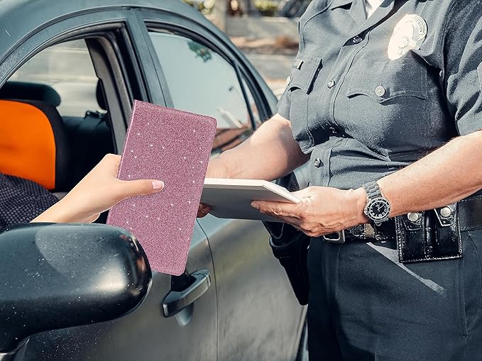 2Pack Leather Car Registration and Insurance Card Holder, Car Document Holder for Cards License with Magnetic Shut (Glitter Purple)