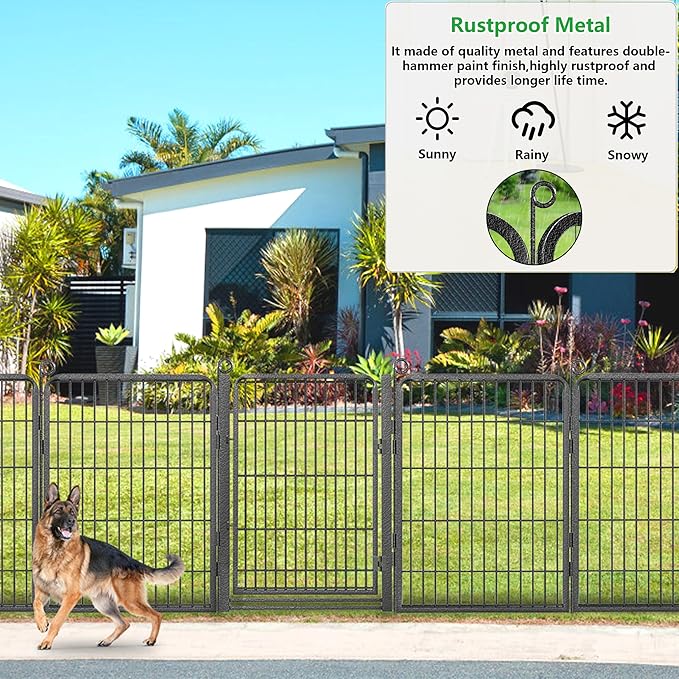 Decorative Garden Fence with Gate, 32 in(H) x 87 ft(L) Rustproof Metal Fence Panels No Dig Fence with Full Panel Gate, Dog Fence Outdoor for Yard, Animal Barrier Garden Fencing for Yard
