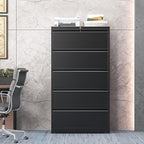 5 Drawer Lateral File Cabinet with Lock, Metal File Cabinet, Lateral File Cabinets for Home Office, Heavy Duty File Storage Cabinet for Legal/Letter/A4 Document, Assembly Required, Black