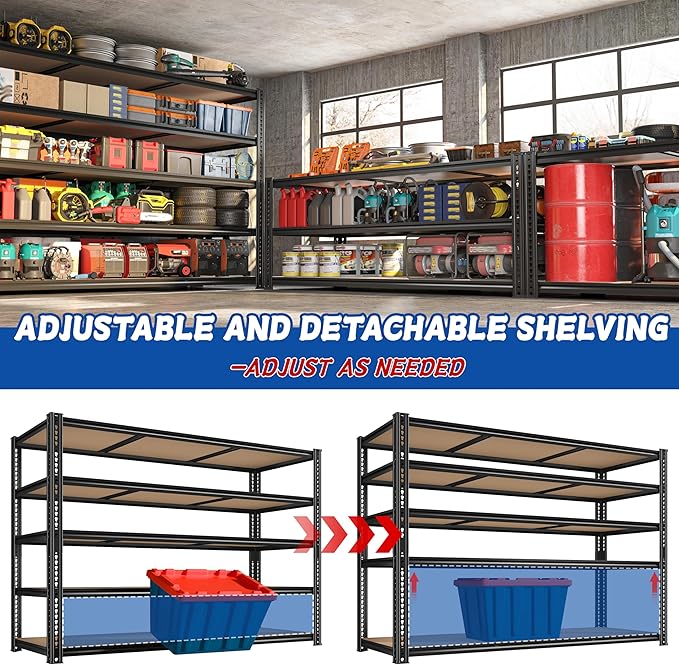 3500LBS Garage Shelving 60" W Metal Shelving 72" H Storage Shelves Heavy Duty 5 Tier Adjustable Shelving Unit for Storage Rack Pantry Shelf Commercial,60" W x 18" D x 72" H,2PC