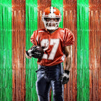 3 Pack 3.3 x 8.2 ft Green and Brown Foil Fringe Backdrop Curtains, Tinsel Streamers Party Decorations, Fringe Backdrop, Door Shimmer for Super Bowl or Birthday Party