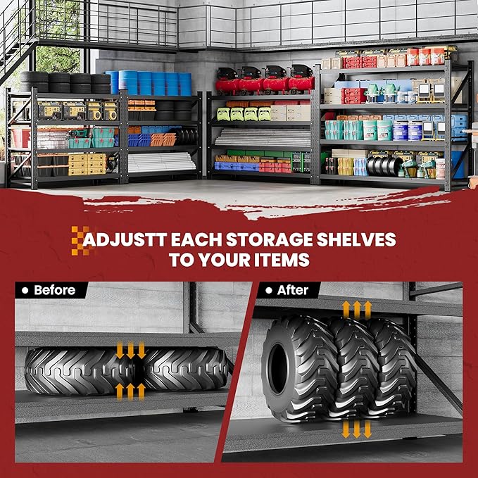 40" Wide Storage Shelves, 2000LBS Garage Shelving Heavy Duty, Standing Shelf Units, 4 Tier Metal Adjustable Storage Shelving Rack for Shop Warehouse Basement, 40'' W x 20''D x 60'' H