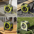 Masterplug 40ft Case Cord Reel, Retractable Extension Lead with Winding Handle, Safety Overload Circuit Breaker and Power Switch, 4X Grounded Outlets, 13amps, 14AWG Cable