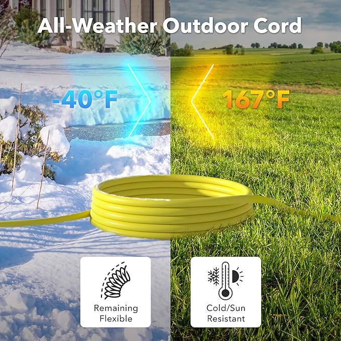 BN-LINK 15ft Outdoor Extension Cord, 12/3 SJTW Heavy Duty Power Cord, 3-Prong Grounded Plug, Weather Resistant, 15A, 1875W, Yellow, for Lawn, Garden, Appliances, ETL Listed