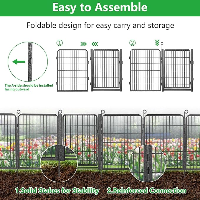 Decorative Garden Fence with Gate, 40 in(H) x 95 ft(L) Rustproof Metal Fence Panels No Dig Fence with Full Panel Gate, Dog Fence Outdoor for Yard, Animal Barrier Garden Fencing for Yard