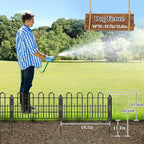 Bepatio Decorative Garden Fence Animal Barrier with Gate, 11.8in (H) x 16ft (L) 10 Panels Dog Fence Outdoor for Yard, Heavy Duty Metal Fence Border, Flower Bed, Easy Setup, Black