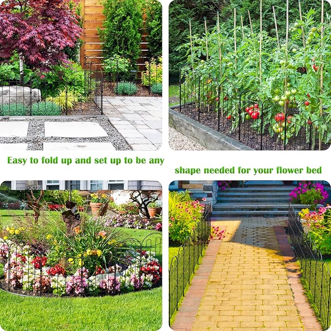 20 Pack Decorative Garden Fence Outdoor - 24in H x 22ft L Rust-Proof Coated Wrought-Iron Panels, Foldable Landscape Border for Patio Flower Beds, Animal Barrier & Yard Decor
