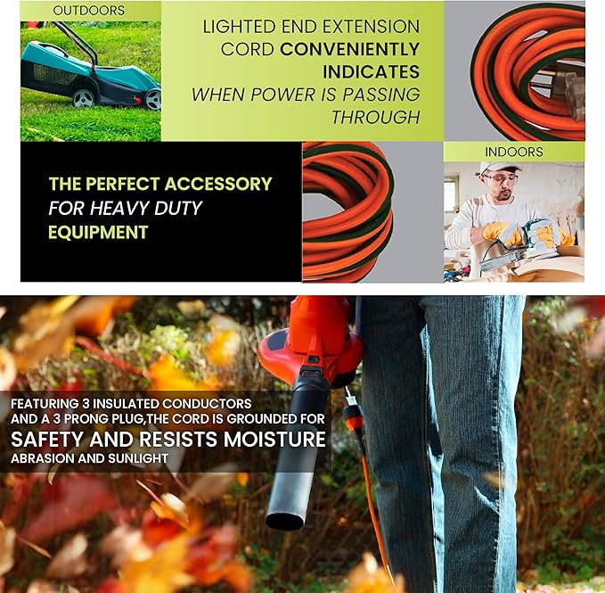 Go Green Power Inc. GG-13708 16/3 Heavy Duty Extension Cord-Orange, 8 ft