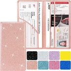 Car Registration and Insurance Holder, Leather Magnetic Shut Vehicle Glove Box Organizer for Document, Card, Driver License, Glitter Rose Gold