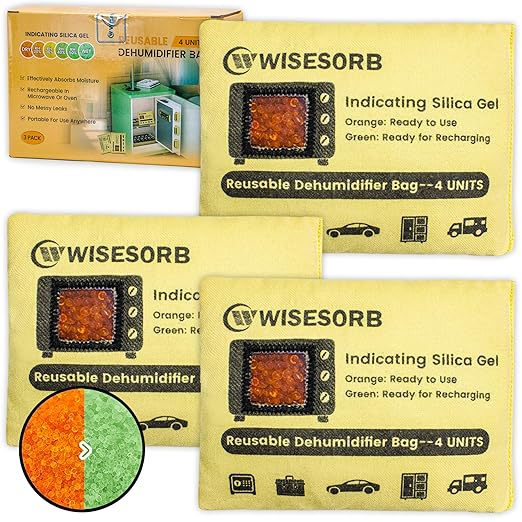 3 Pack 120g Rechargeable Silica Gel Desiccant Packets, Reusable Desiccant Packs for Storage, Moisture Absorbers Color Indicating for Suitcase, Storage Bins, Safe, 3D Filaments, Emoisture,Cars