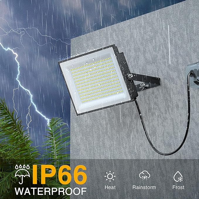 Onforu 300W Flood Lights Outdoor, 30000lm Bright LED Work Light with Plug, 6500K Daylight White LED Flood Lighting, IP66 Waterproof Security Yard Lights for Yard Garage Stadium 2 Pack