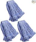 String Mop Heads Replacement Heavy Duty Commercial Grade Blue Cotton Looped End Wet Industrial Cleaning Mop Head Refills (3, Medium)
