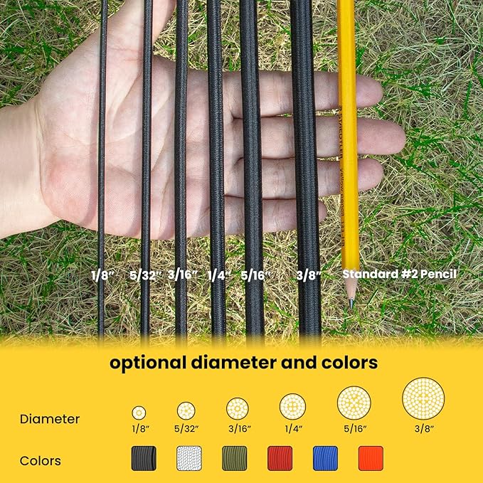 Bungee Cord Elastic Shock Cord 5/32" x 25' Bungee Rope for DIY, Tie Downs, Kayak and Outdoor - Black