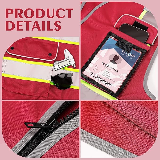 Reflective Safety Vest for Men Women, High Visibility Safety Vest with 8 Pockets Zipper Front, Meets ANSI Standards
