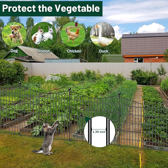 15 Panels No Dig Dog Fence Outdoor for Yard, 32 in(H) X 35.4 ft(L) Decorative Tall Garden Fence Animal Barrier, Rustproof Metal Wire Garden Edging and Borders, Temporary Fencing Stakes