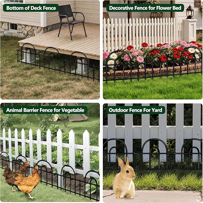 Decorative Garden Fence, 5 Panels No Dig Fence, 7.08 ft(L) x 13 in(H) Animal Barrier for Dogs Rabbits, Rustproof Metal Arched Decorative Garden Fences for Flower Bed, Outdoor, Yard, Patio