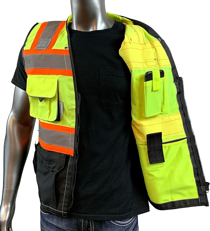 (C Vest For Mens Black Series Safety Vest With Zipper and Utility Pockets Premium Black Series Surveyors Vest (XX-Large, Yellow/Black)