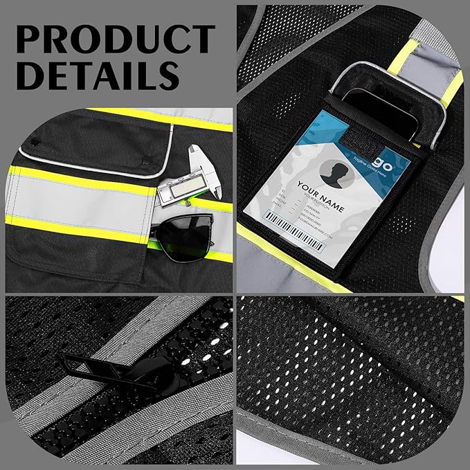 High Visibility Safety Vest - Reflective Breathable Mesh with 9 Pockets, Front Zipper for Men & Women - Meets ANSI/ISEA Standards