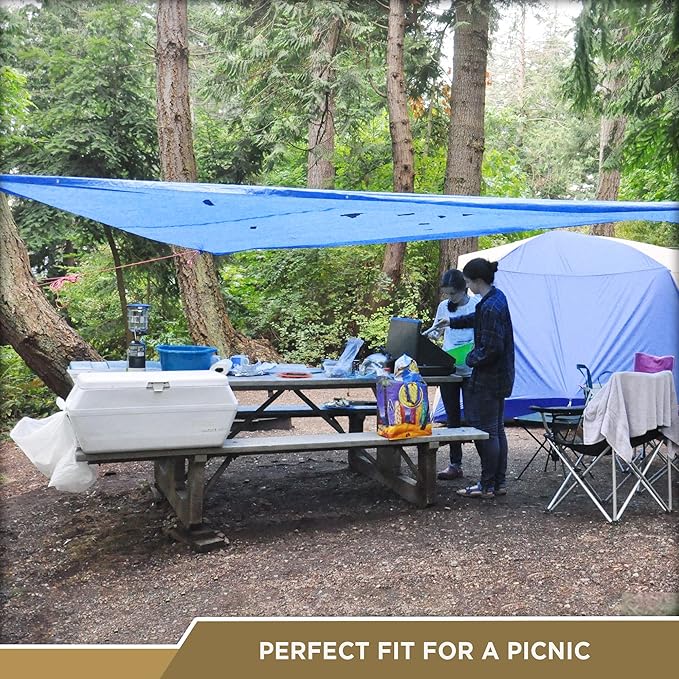 ATERET Tarp Blue Cover 50 x 100 Feet I Waterproof Plastic Poly I Tarpaulin with Metal Grommets I Great Idea Use for Roof, Camping, Patio, Canopy, Boat, Tent & Camping (50' x 100')