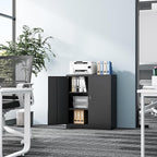Metal Storage Cabinet-36” Tall Steel File Cabinets with Lockable Doors and Adjustable Shelves-Black Steel Storage Cabinet for Home Office, School, Garage
