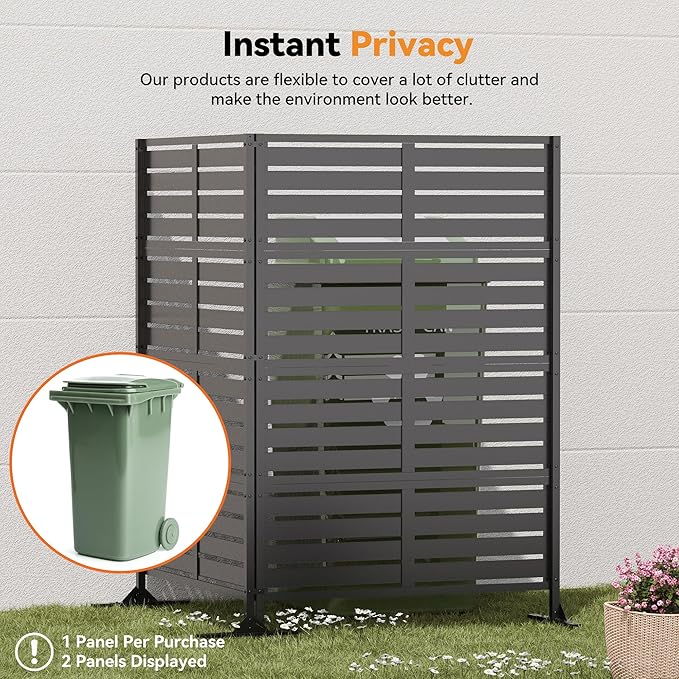 Modern Shade Metal Privacy Screen 72" H x 48" W, Freestanding Decorative Outdoor Privacy Fence Panels for Instant Privacy & Space Division, Patio Screens for Patios Outside Outdoor, Black