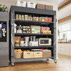 REIBII 45''W Storage Shelves Waterproof Metal Shelving with Cover Dustproof, Wire Shelving Unit Covers & Wheels Garage Storage Rack Wire Shelf for Kitchen Pantry, Storage Room, 45Wx17.72Dx72.83H