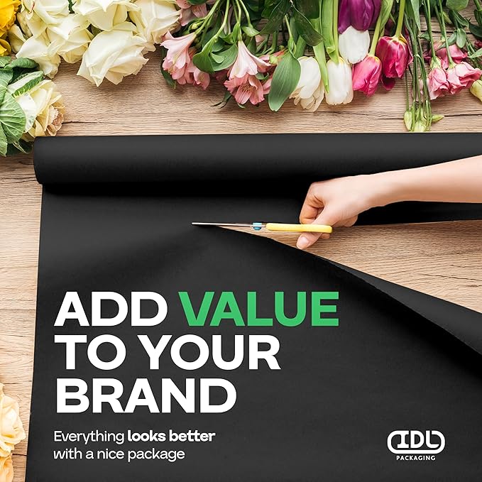 Black Paper Roll 18" x 2160" (180 feet) - USA-Made Black Kraft Paper 50lb Thickness - Ideal for Wrapping, Packing, Moving, Shipping, and Arts & Crafts - 100% Recycled Natural Material by IDL Packaging