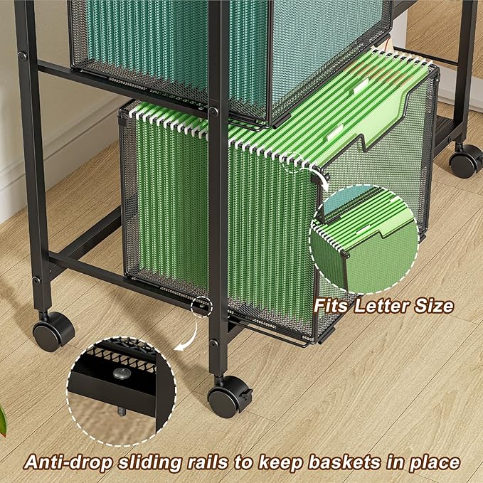 2 Drawer File Cabinet, Lateral Filing Cabinet, Rolling Printer Cabinet Cart with Open Storage Shelf, Office Storage with Wheels, Home Furniture, Black