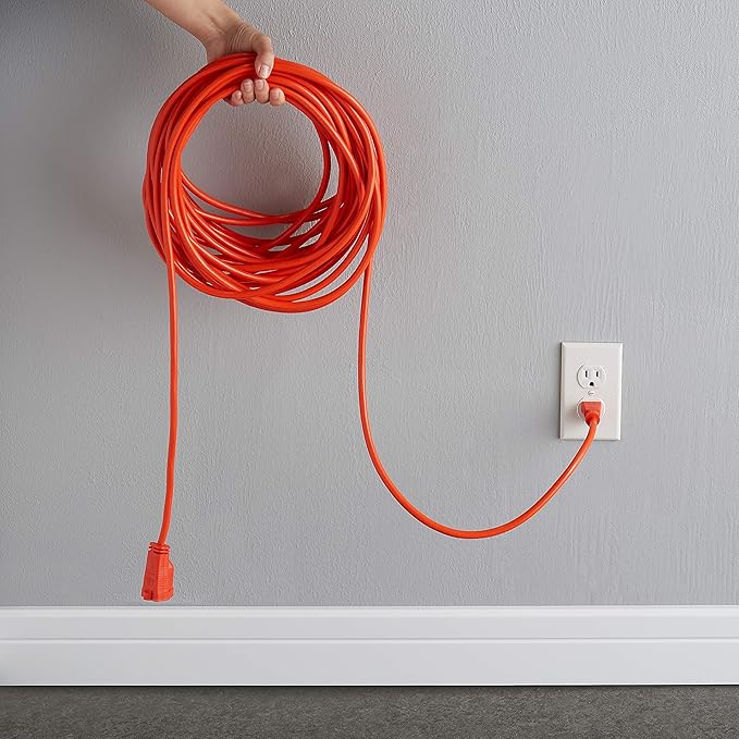 Amazon Basics 50 foot 3-Prong Vinyl Indoor/Outdoor Extension Cord - 13 Amps, 1625 Watts, 125 VAC, Orange