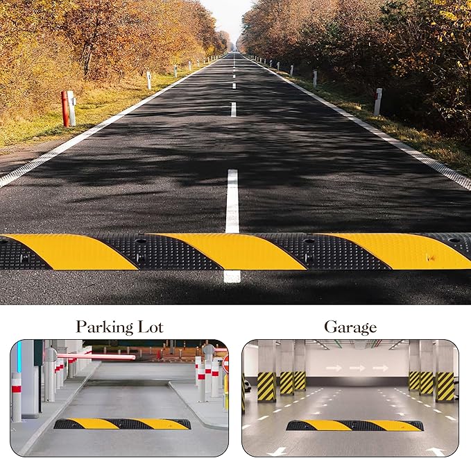 2 Pack 3.3 ft Speed Bumps - Heavy-Duty Rubber Construction, Dual Channel Floor Cord Cover, High Visibility Design, Non-Slip Surface, Easy Installation and Modular Design