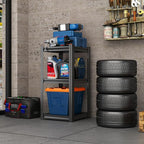 32'' Storage Shelves, 3Tier Garage Metal Shelving Unit, Adjustable, Double-Layer Column with Reinforced Ribs, Heavy-Duty, Capable of Bearing 1800 lbs, Suitable for Garage, Warehouse, Kitchen Storage