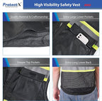 ProtectX 6 Pockets High Visibility Safety Vest for Men Women Class 2 Reflective Hi Vis Work Construction Vest