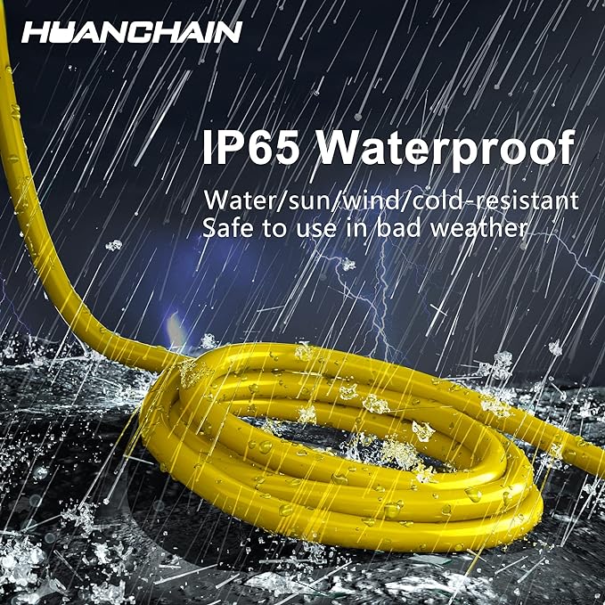 HUANCHAIN Outdoor Extension Cord 100 ft Waterproof, 16/3 Gauge Flexible Cold-Resistant Appliance Extension Cord Outside, 10A 1250W 16AWG SJTW, 3 Prong Electric Cable Yellow, ETL