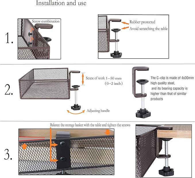 Clip-on Drawer organizers (2 pack), desk organizer, can be clipped around the table to store small items (Bronze Gold)