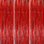 3 Pack 3.3x8.2 Feet Red Foil Fringe Backdrop Curtains, Tinsel Streamers Birthday Party Decorations, Fringe Backdrop for Graduation, Baby Shower, Gender Reveal, Disco Party
