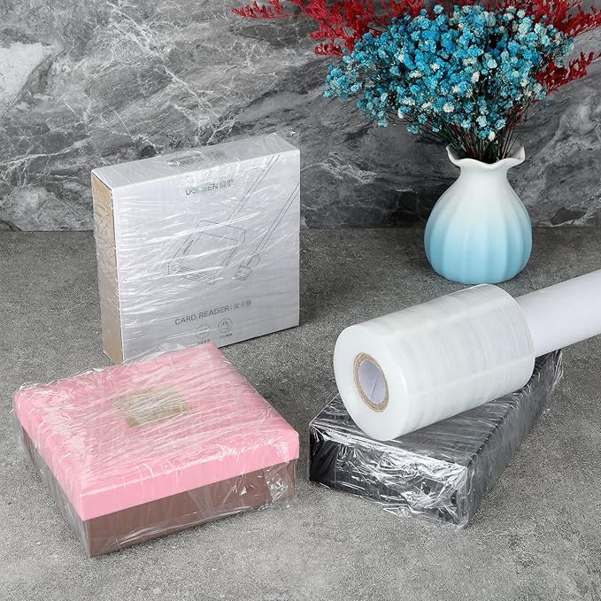 DAJAVE 6 Pack Stretch Wrap Film with Handle, 4 Inch x 1000ft 80 Gauge Thick Industrial Strength Hand Shrink Wrap Roll, Self-Adhesive Plastic Wrap for Packing, Moving