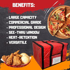 FSE Insulated Pizza Food Delivery Bag Carrier, 18 Inch x 18 Inch x 13 Inch, Breathable Design, Fits Five 16" Pizza Boxes, or Four 18" Pizza Boxes, for Hot or Cold Items, Red