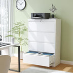 4 Drawer Lateral File Cabinet, Metal Filing Cabinets for Home Office, Wide File Storage Cabinet for Letter Legal Size Hanging File Folders, Assembly Required, (White)