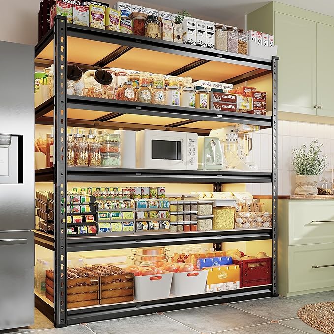 REIBII 48" W Garage Shelving Heavy Duty, 3000LBS Storage Shelves, 5-Tier Adjustable Metal Shelving, Garage Shelves Sturdy Industrial Shelf, Easy Assemble, 72" H x 48" W x 18" D, 2PC
