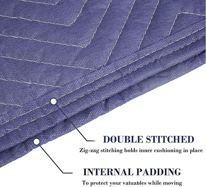 4 Pack Moving Blankets Heavy Duty 80"x72" Quilted Packing Blankets for Moving Furniture Padded Shipping Furniture Mover Blue