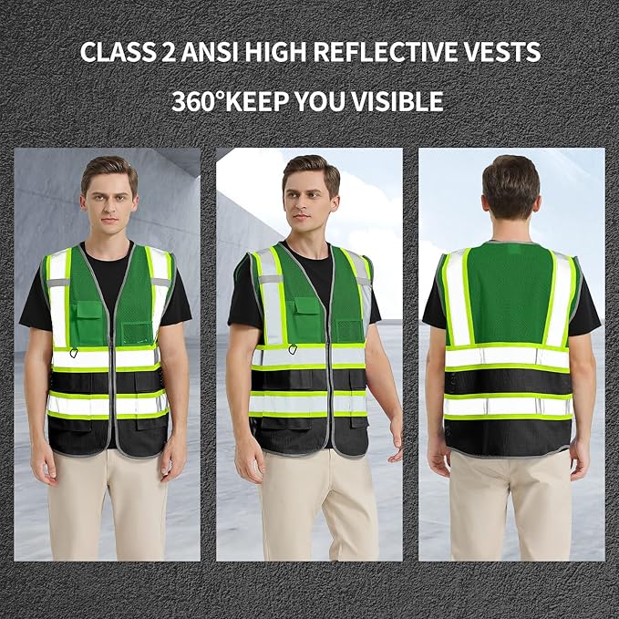 BeautyWill Custom Logo Safety Vest Class 2 High Visibility Reflective Vest for Men - Personalized Logo Team Vest