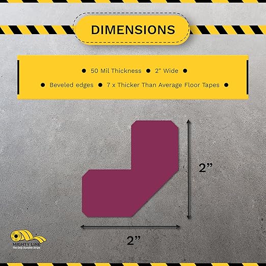 Mighty Line 2" Half Angle Marker Floor Marking Tape for Safety, Caution, Warning, Heavy-Duty, Peel and Stick, Adhesive, Industrial Quality, Purple, Pack of 100