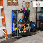 HOMCOM 3-Tier Rolling Tool Cart with Wheels, 200 LBS Capacity Plastic Utility Cart with Side Shelves, Mobile Service Tool Organizer for Garage, Warehouse, Workshop, Black and Dark Blue